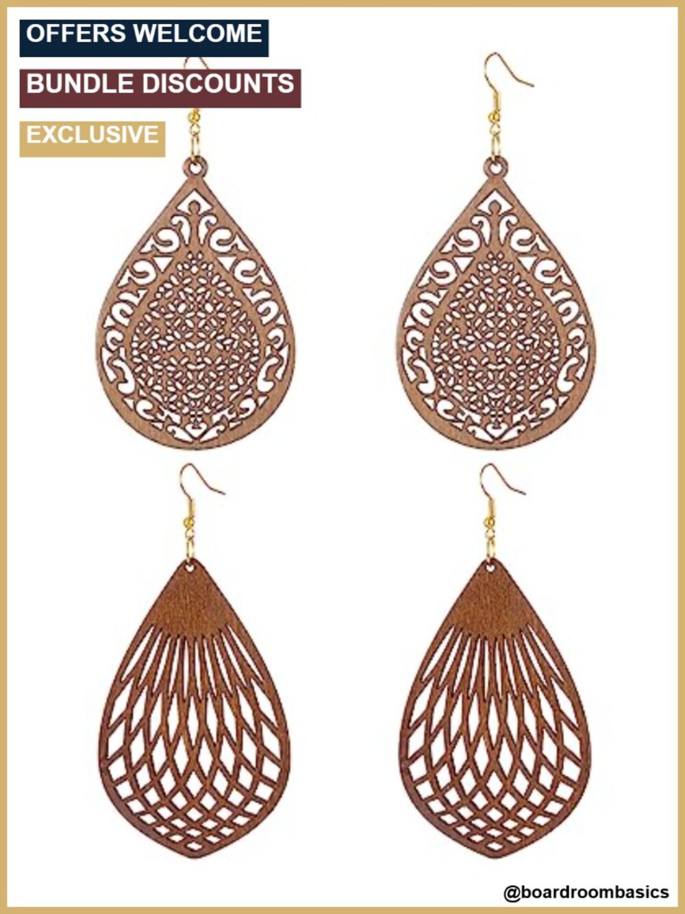 Wood Earrings for Women Natural Wooden Drop Dangle Lightweight Waterdrop Set 2